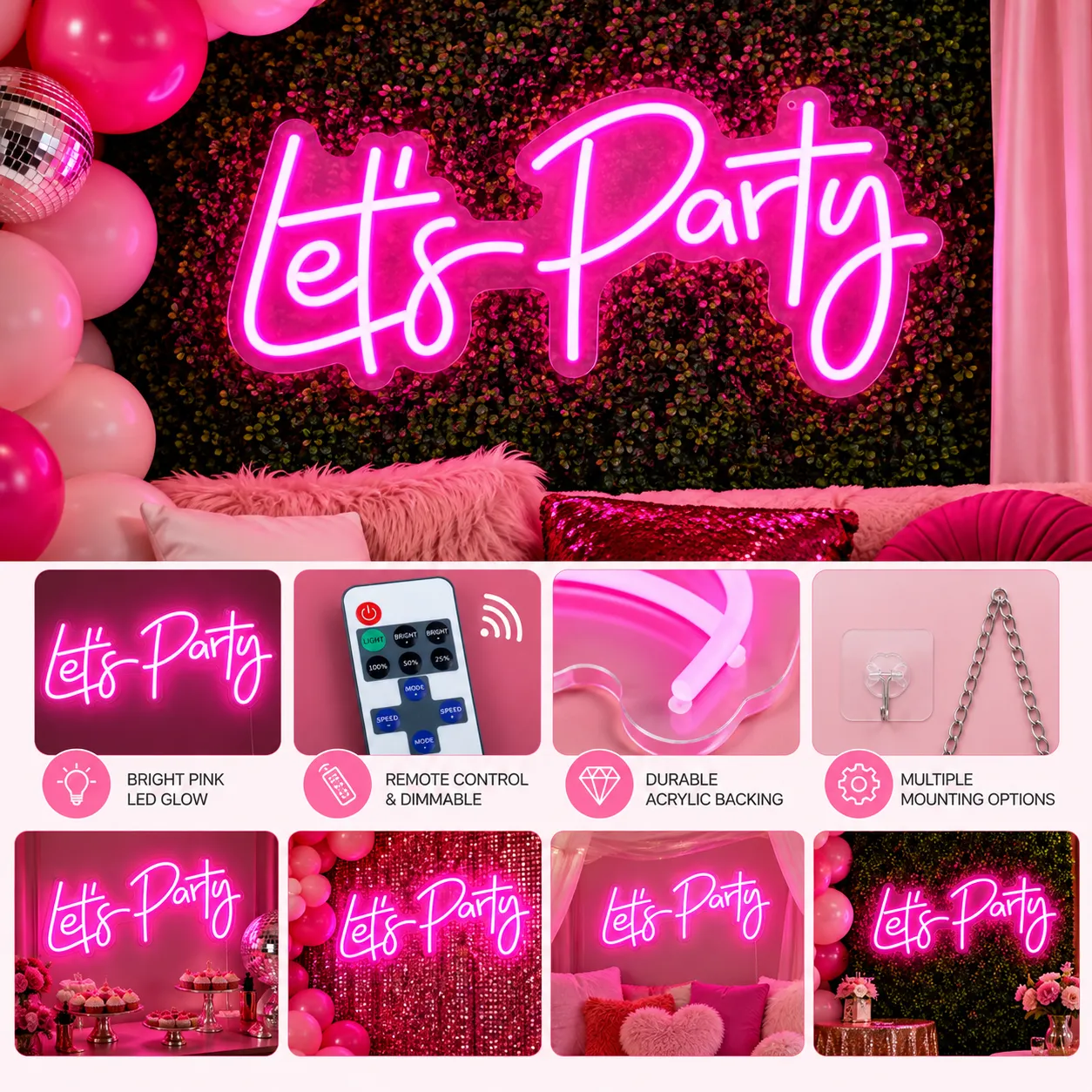 "Let’s Party" Pink Neon Sign