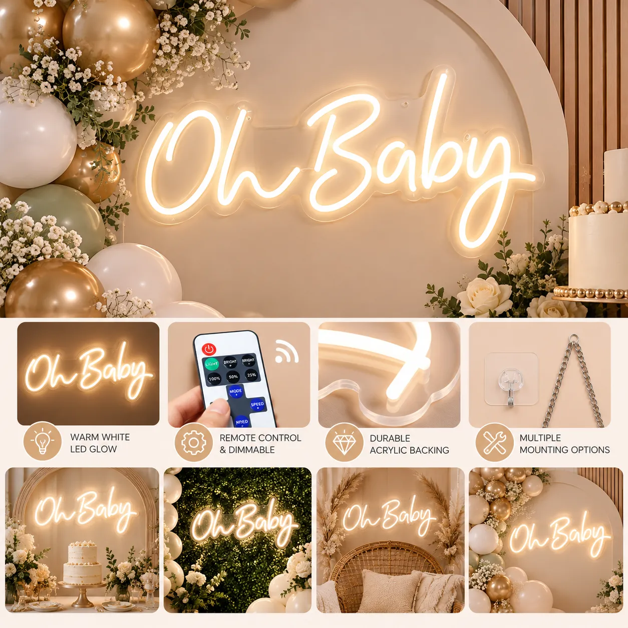 “Oh Baby” Warm White Neon Sign