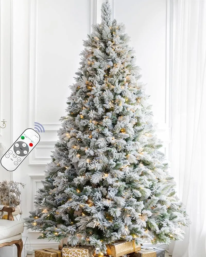 7.5' Pre-Lit Flocked Christmas Tree