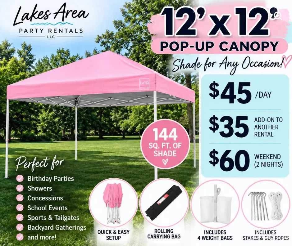 12x12 Pop Up Canopy - Pink