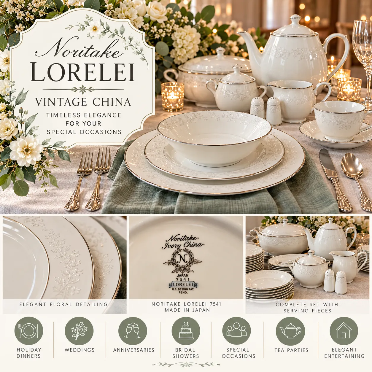 Noritake Lorelei Platinum Vintage China Place Settings