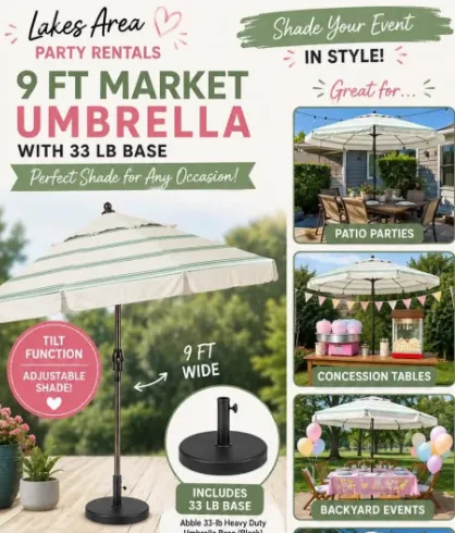 9' Striped Market Umbrella with Base