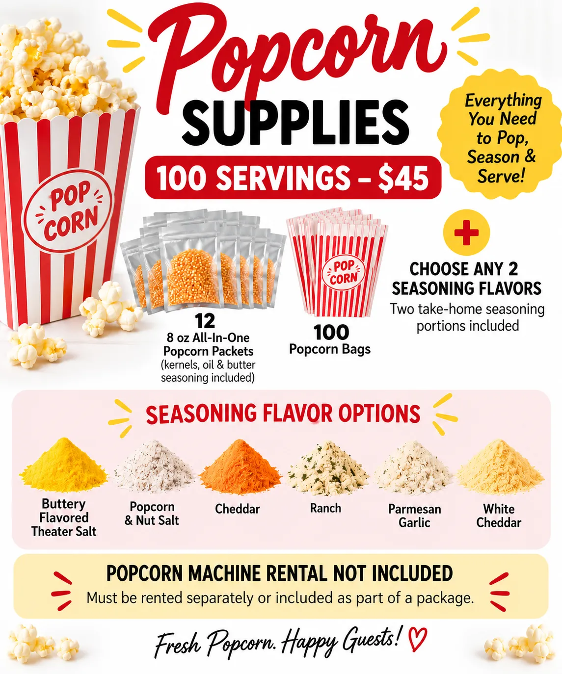 Popcorn Supplies - 100 Servings