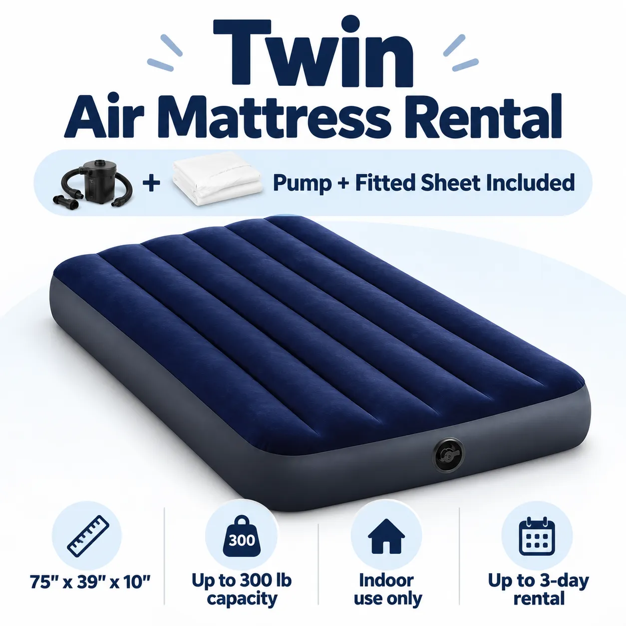 Twin Air Mattress Rental – Pump & Fitted Sheet Included