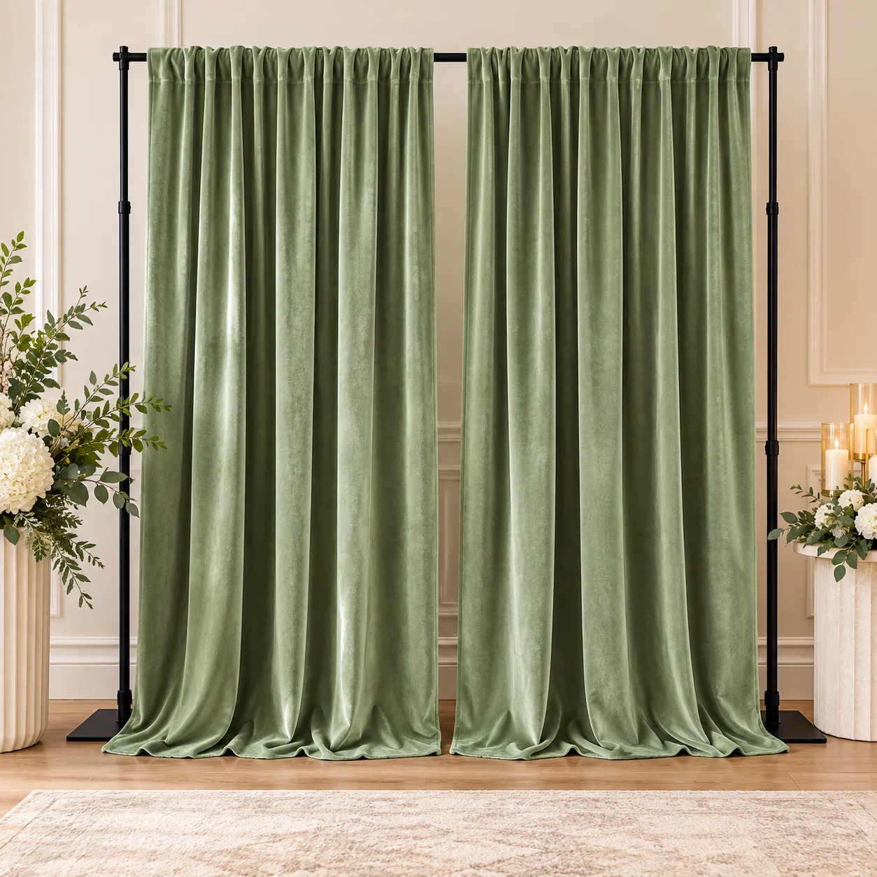 Sage Green Velvet Backdrop Curtains