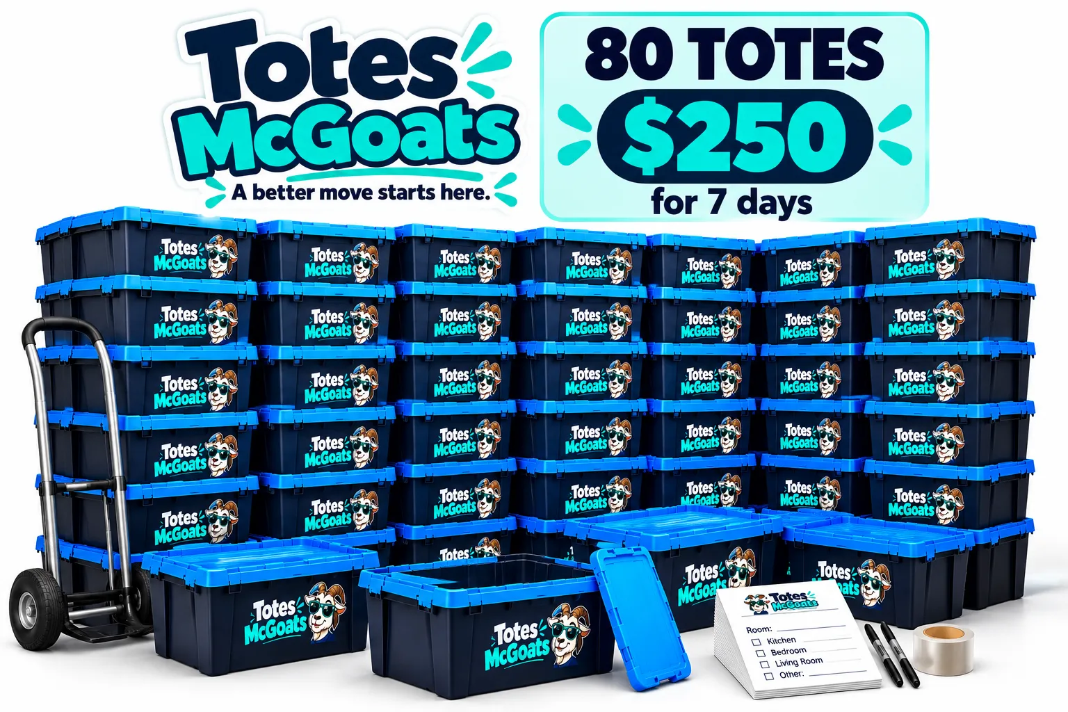 80-Tote Moving Package — $250 for 7 days. 