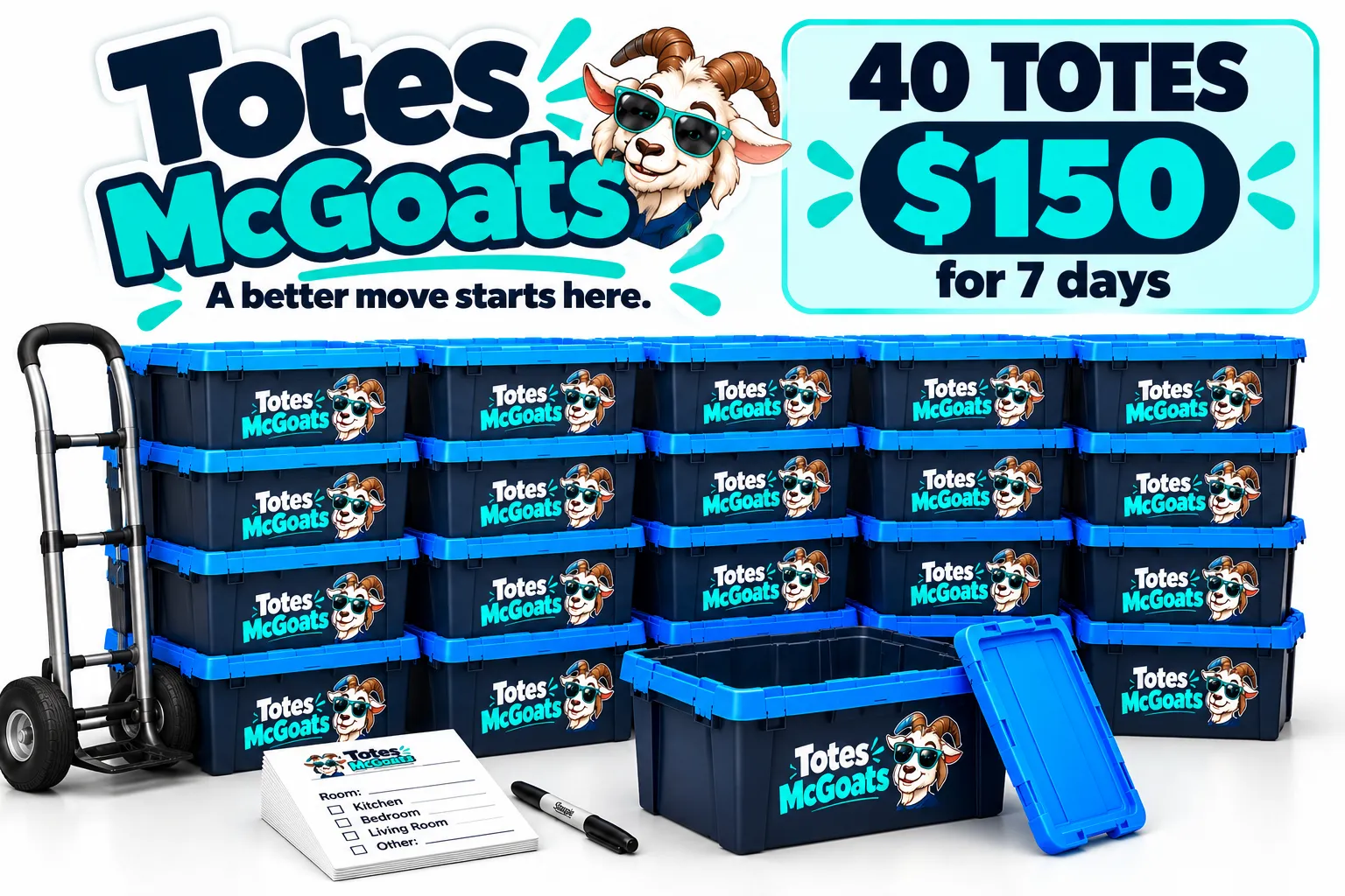 40-Tote Moving Package — $150 for 7 days.