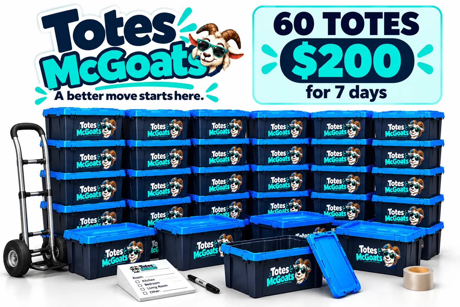 60-Tote Moving Package — $200 for 7 days.