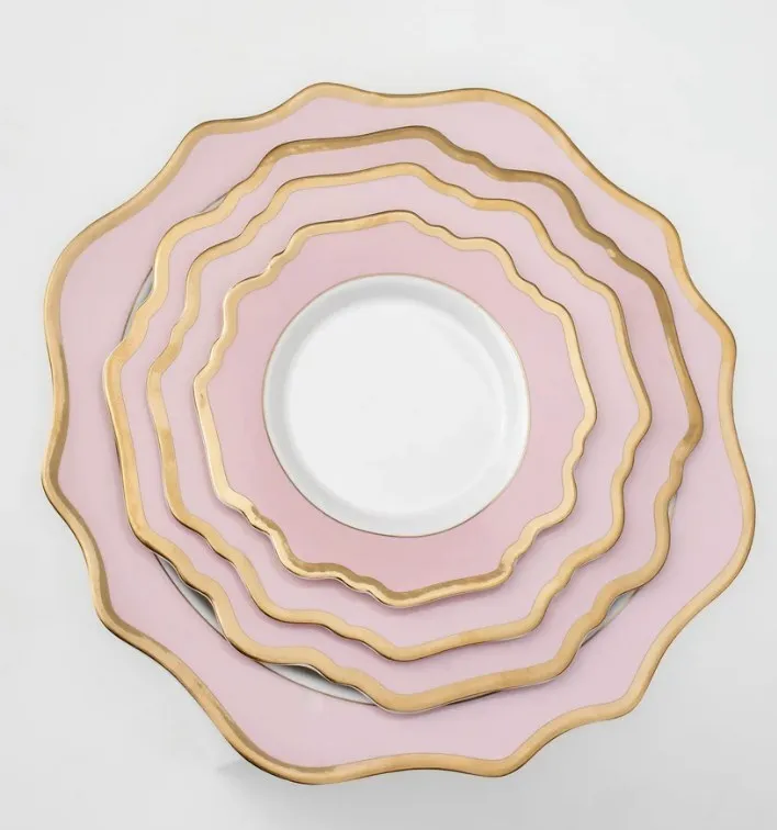 Pink with Gold Border Dinner Plate Set