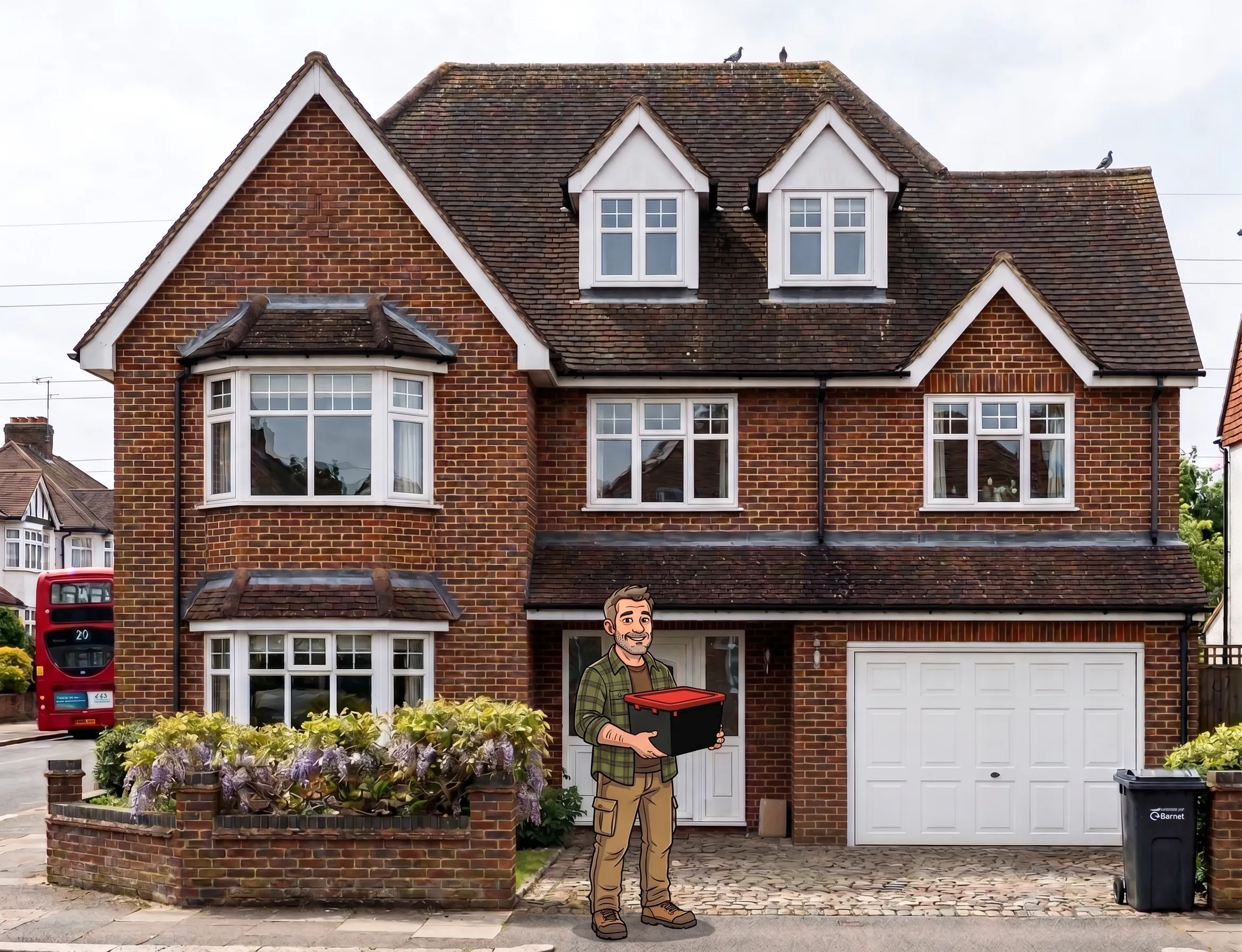 man in front of house
