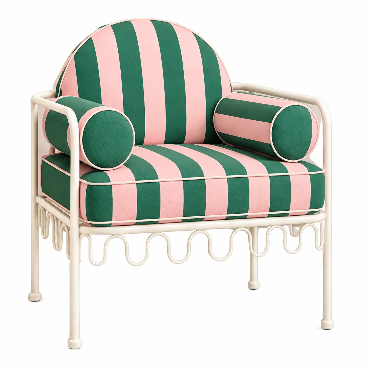 Cannes Chair Pink and Green Stripes (Cream Frame)