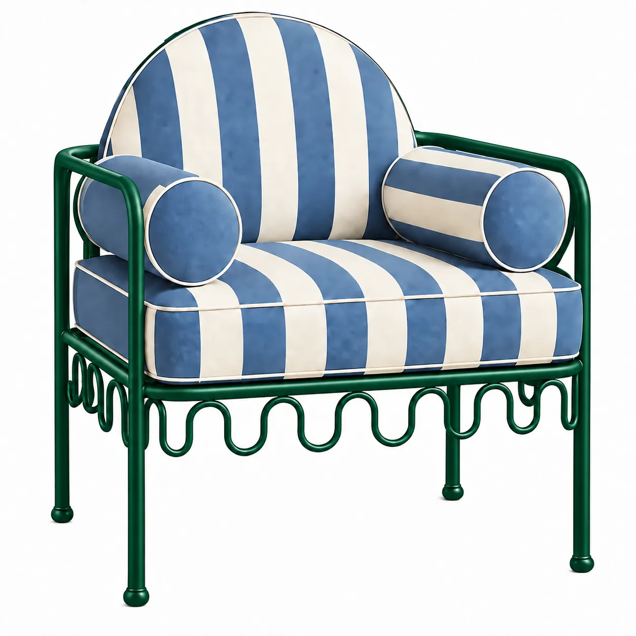 Cannes Chair Blue Stripes (Green Frame)