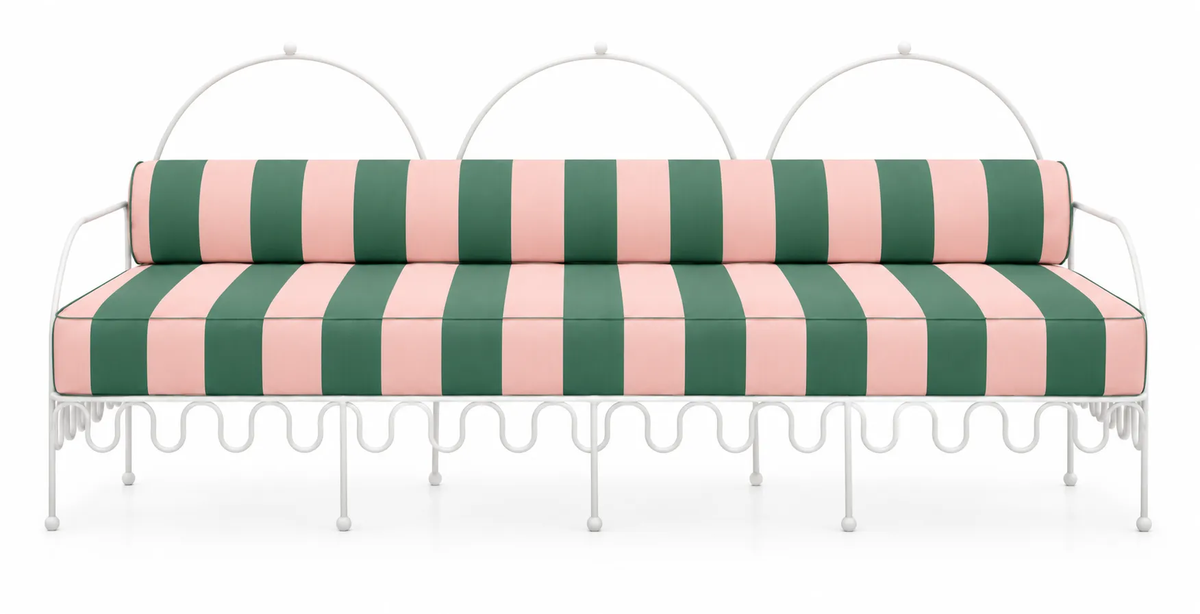 Cannes Sofa Pink and Green Stripes (Cream Frame)