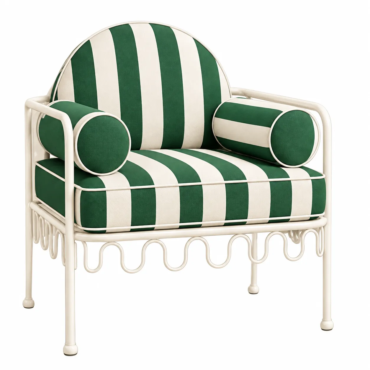 Cannes Chair Green Stripes (Cream Frame)