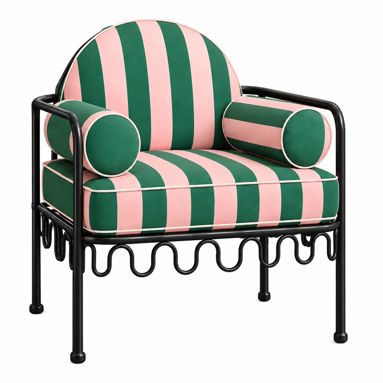 Cannes Chair Pink and Green Stripes (Black Frame)