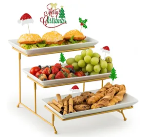 3 Tier Serving Tray with Serving Stand, Serving Dishes for Entertaining, Tiered Serving Tray for Father's Day, Suitable for Dessert Table Display Set Catering Supplies, 12 inch Gold
