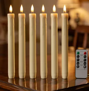 12 Pcs Flameless Taper Candles with Remote, Timer, Dimmer, Ivory Battery Operated CandleSticks with Flickering Light, Plastic Led Window Candles, 9.6 Inches for Halloween Christmas Decoration