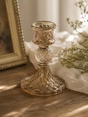(Set of 1) Handcrafted Brown Glass Candlestick Holder