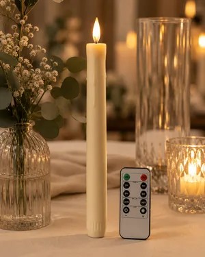 ( Set of 1) Electric Candle Sticks Flameless Taper Candles with Remote, Timer, Dimmer, Ivory Battery Operated CandleSticks with Flickering Light, Plastic Led Window Candles, 9.6 Inches for Halloween Christmas Decoration