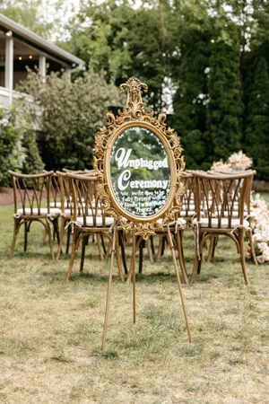  Deco 79 Metal Display Easel Large Foldable 2 Tier Floor Standing Easel with Scroll Finial, Display Stand 20