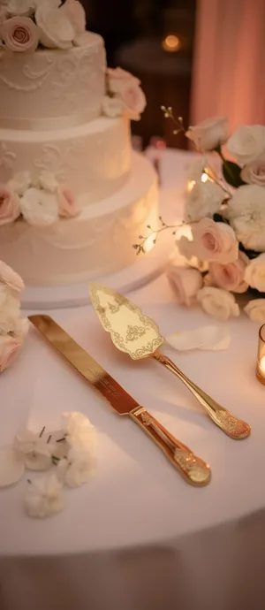 Romantic Gold Cake Cutting Utensils