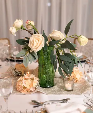 Textured Botanical  Green Floral Vase (8.5 in tall, 4 in wide)