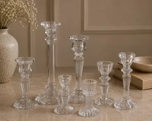 Luxe Clear Candle Holder (Set of 4)  (4 in tall, 7 in Tall, 6 in tall, 9 in Tall)