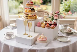 Multi-Tiered White Bases/ pedestals/ great for deserts/ cocktail hour hors d’oeuvres/cake cutting