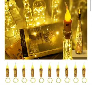 Wine Bottle Lights with Candle Flame, 10 Pack of LED Flameless Cork String Light Battery Operated Copper Wire Mini Fairy Starry Lights for Party Wedding Christmas Halloween