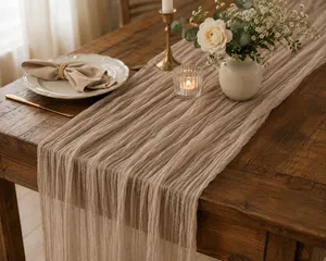 Vintage 35X120 Beige Cheesecloth Runner Set of 1 
