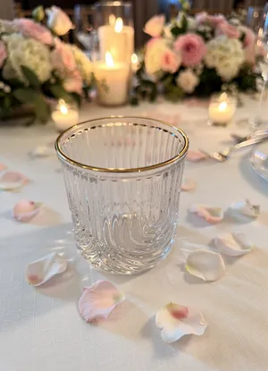 Ribbed Vintage-Inspired  Luxurious Crystal Glass With Gold Rim (4 in tall, 3 in wide)