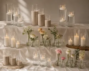 (Set of 24) Plastic Vases/ Candle/versatile Holders Three sizes includes: 4 x 3 in, 6 x 3.4 in, 7.9 x 3.9 in