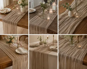 10 Pack Nude Table Runner 35x120 Inches Gauze Table Runner for Bridal Shower Wedding Party First Communion Centerpiece Engagement Boho Table Decoration (Nude)
