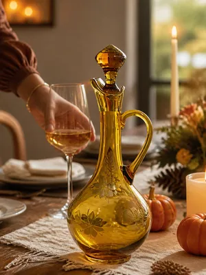 Amber Glass Decaunter with Gold Floral Overlay