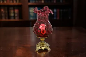 Fenton Cranberry Dot Optic Glass Lamp 