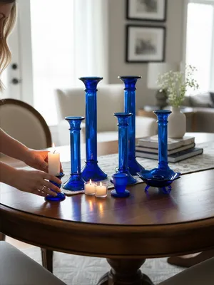 Cobalt Blue Tall Candlesticks