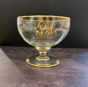 Vintage Oversized Gold-Rimmed Coupe with Gold Monogram 