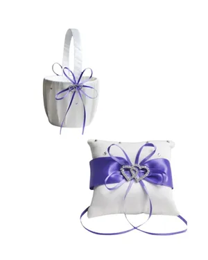 Purple & White Ring Bearer Pillow and Flower Girl Basket