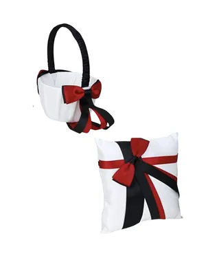 Red Black & White Ring Bearer Pillow and Flower Girl Basket