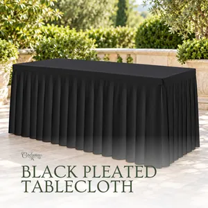 6ft Black Rectangular Pleated Tablecloth