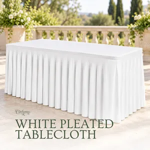 6ft White Rectangular Pleated Tablecloth