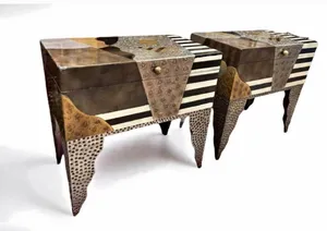 AMANDA Post Modern Striped Metal Nightstand