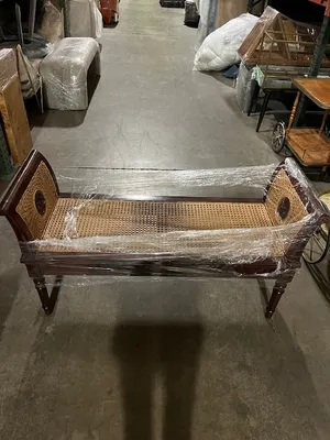 AMANDA Vintage Wood & Cane Accent Bench