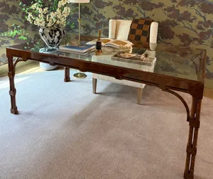 AMANDA Faux Bamboo Burl + Glass Dining Table