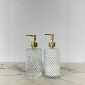 Glass and Brass Soap Dispenser and Lotion Set