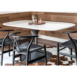 KATRIN Rounded Rectangle Top + Black Base Dining Table