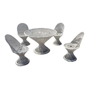 AMANDA Vintage Woodard Patio Set (table, 4x chairs, smoke glass top)