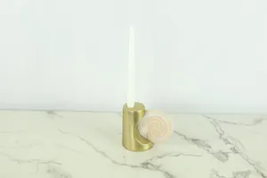 Pink Marble & Brass Deco Candlestick Holder
