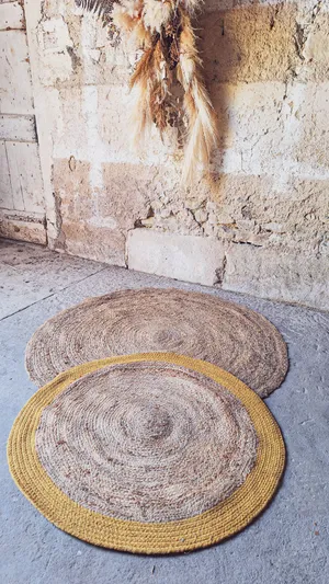 Tapis jute rond jaune 90cm