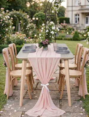 14ft Chiffon Table Runner 29 x 170 Inches, Sheer - Blush Pink